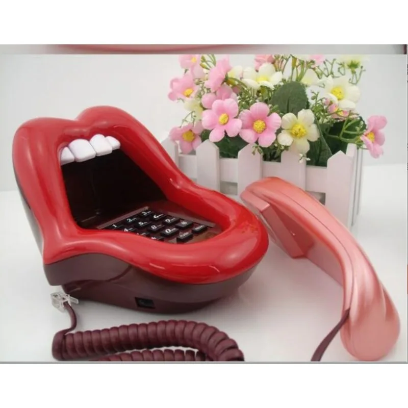 Teléfono con cable para estiramiento de lengua divertida, labios sexys, boca, con indicador LED, dial de audio/pulso, teléfono fijo de mesa - imagen 5