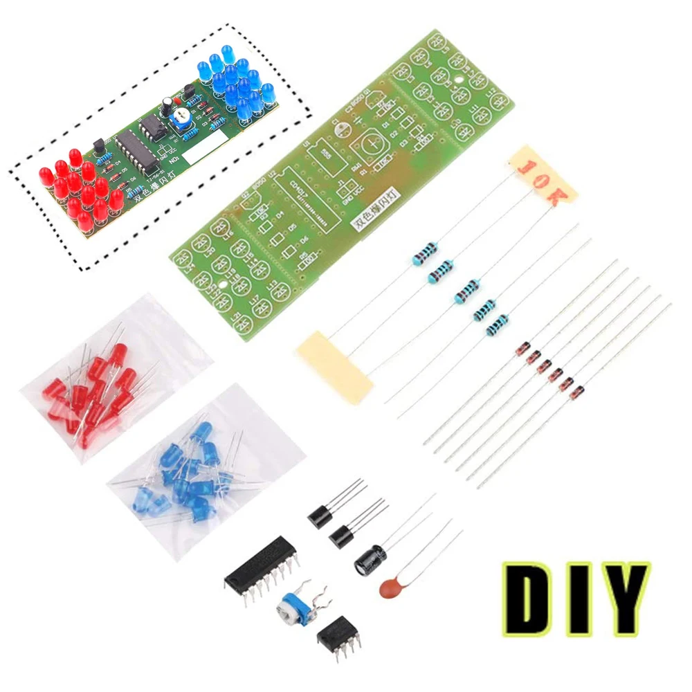 Kits de luces electrónicas LED NE555 CD4017 IC, Kit DIY de doble Color rojo y azul, traje electrónico estroboscópico, componentes de luces intermitentes DIY - imagen 3
