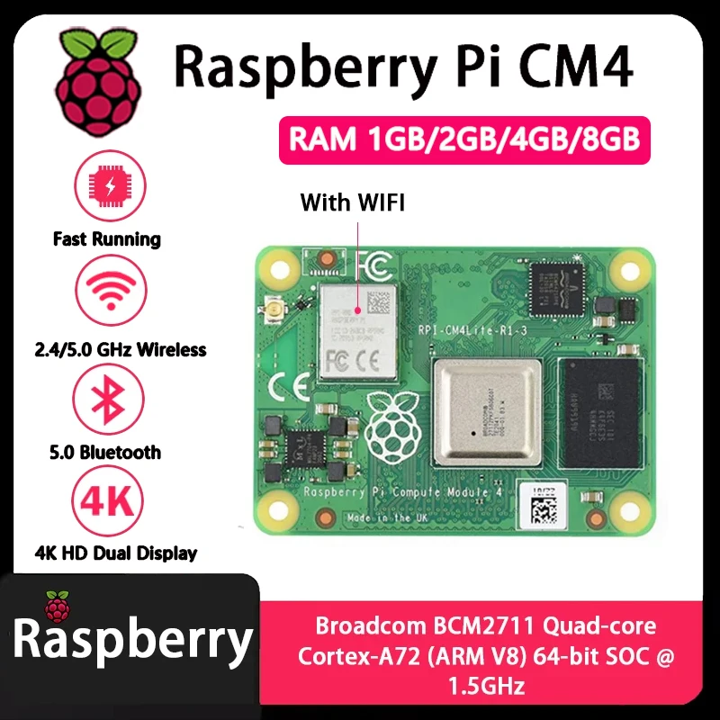 Raspberry Pi CM4 1GB/2GB/4GB/8GB RAM BCM2711 quad-core CortexA7264 Rpi ComputeModule 4 4GB/8GB/16GB/32GB EMMC Wifi opcional - imagen 3