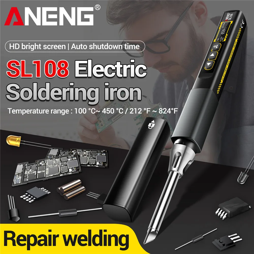 Mini Soldering Iron Set Kit 96W Adjustable Temperature Heater LCD Solder Welding Rework Station Heat Pen Tips Repairing Tools