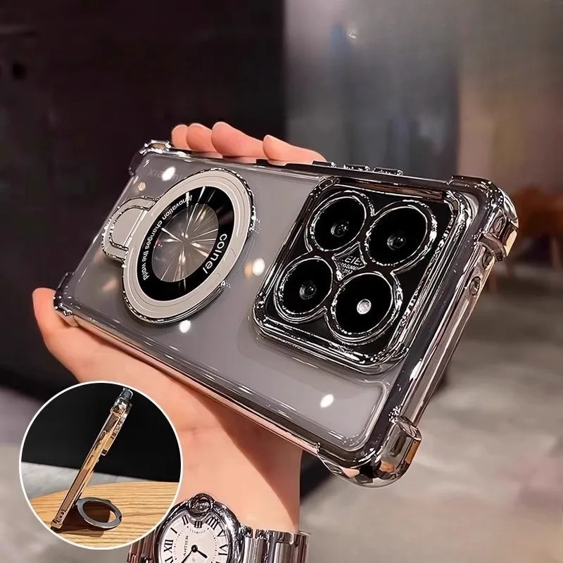 Funda de teléfono con soporte magnético a prueba de golpes para Xiaomi Redmi 14C 13 13C 12 12C 10 10C 9 9A 9C A3 A5 4G, funda de silicona suave transparente con soporte - imagen 2