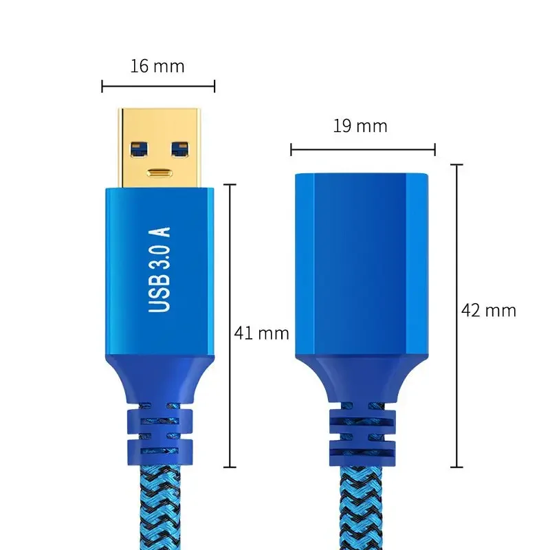 Carcasa de aluminio USB 3.0 A Cable de extensión de datos macho a hembra, transmisión de alta velocidad para unidades USB, ratones, teclados, impresoras - imagen 3