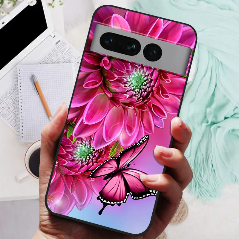 Para Google Pixel 7 Pro funda de silicona pintada suave cubierta negra para Google Pixel 7 Pro 7A Fundas para Googe Pixel7 7Pro TPU Coque - imagen 4