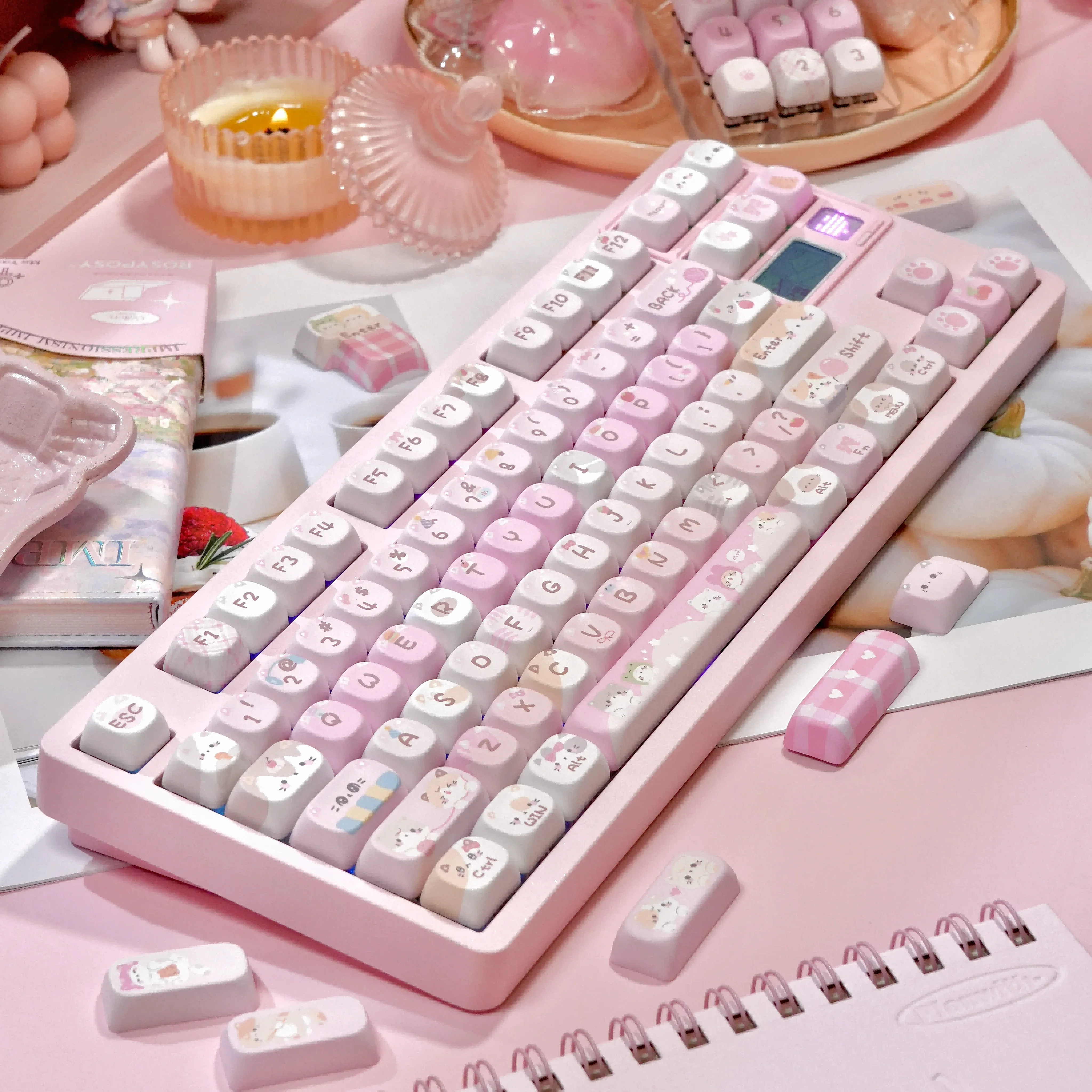 Juego de teclas MOA de gato rosa, 126 teclas PBT, tapa de teclado personalizada rosa, tapa de tecla de perfil MOA para teclado mecánico - imagen 2