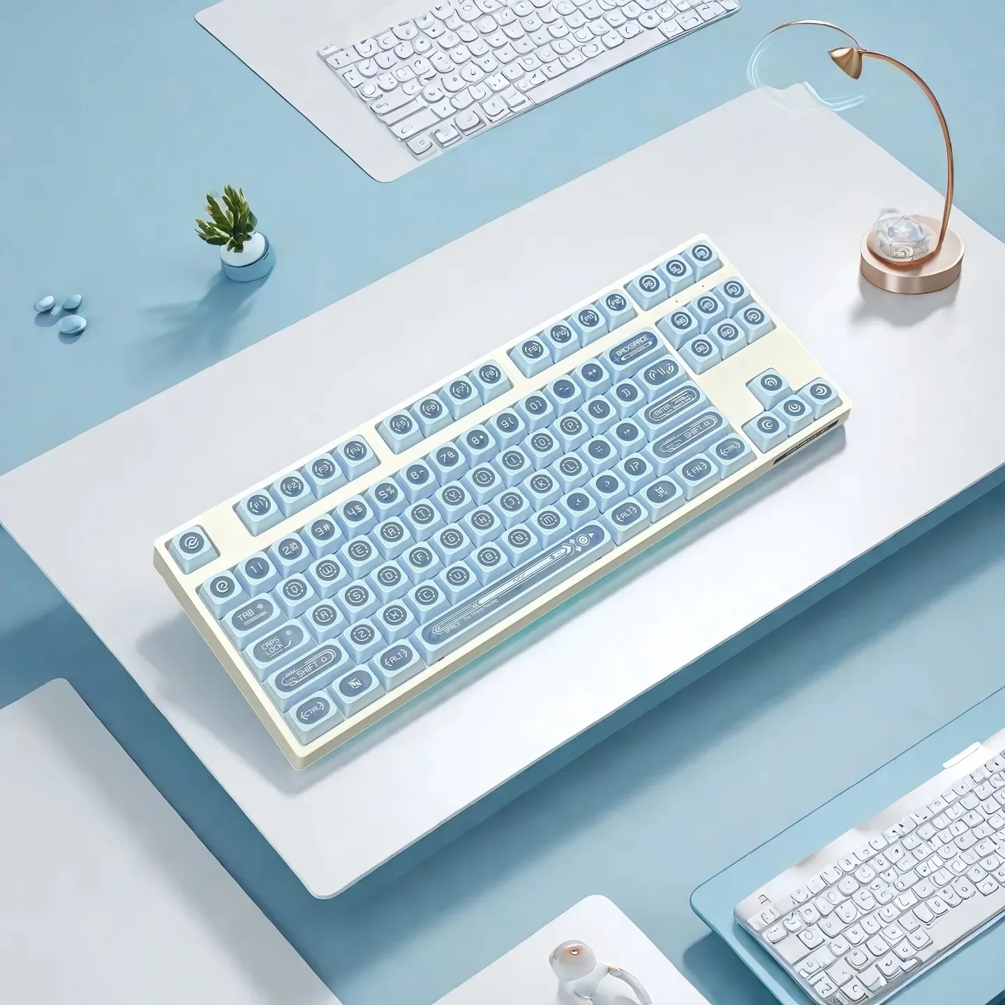 Tapa de tecla transparente de ojo de gato azul de 136 teclas, teclas Sub de tinte brillante con perfil de cereza para teclado mecánico 60% 65% 80% 100%