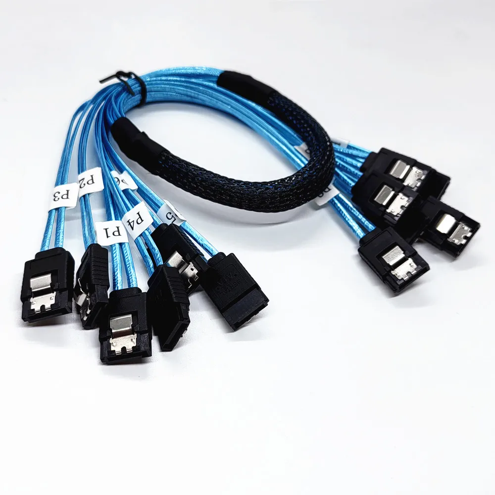 6 unids/set Cable Sata a Sata 4/6 puertos/juego de Cables de fecha Cable Sas de 7 pines Cable HDD de 6Gbps para minería de servidor