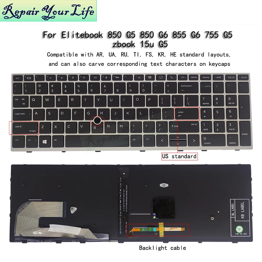 Teclado retroiluminado turco BG US para HP EliteBook 755 G5, 755 G6, 850 G5 850 G6 BUL, teclado Inglés búlgaro, L11999 L12000