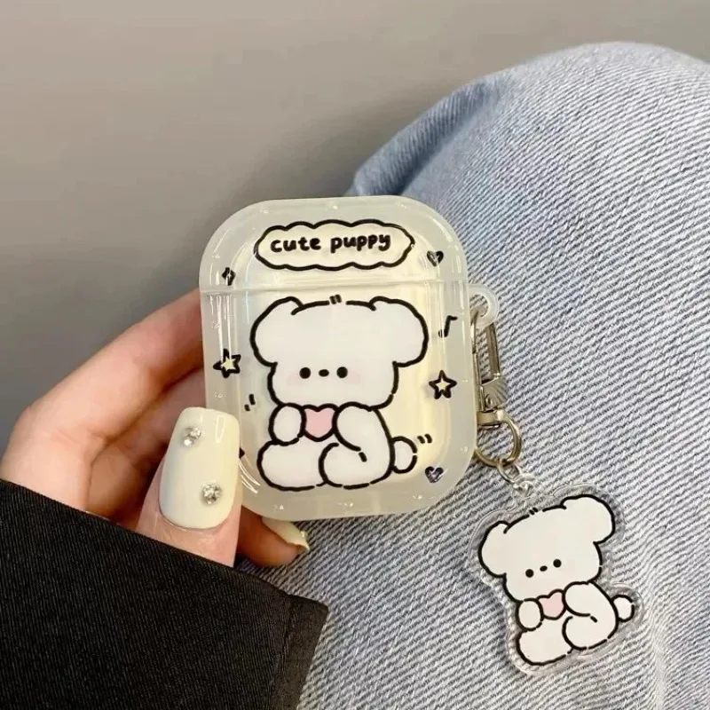 Funda bonita de perro de dibujos animados para Apple AirPods 4, funda para auriculares para Airpods Pro2 Pro 3 2 1, funda protectora con llavero - imagen 4