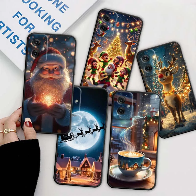 Popular ciervo regalo de Navidad funda de teléfono para Motorola G85 Edge 50 G24 G35 G14 G04 40 G72 G34 G31 G Stylus G54 G13 G32 5G negro