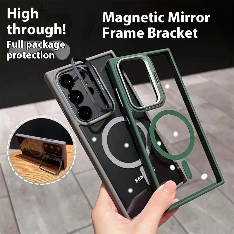 Funda magnética con soporte para lente de cámara Magsafe Samsung Galaxy S25 Ultra S24 Plus S23 FE S24 + S25 + S25Ultra Mac cubierta segura con soporte - imagen 5