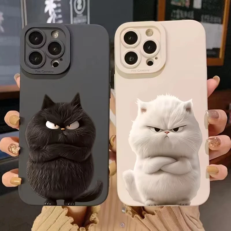 Divertida funda de teléfono con diseño de gato blanco y negro para iPhone 17 16 15 14 13 12 11 Pro Max 17 Air 16E 12 mini XS Max XR, funda suave a prueba de golpes