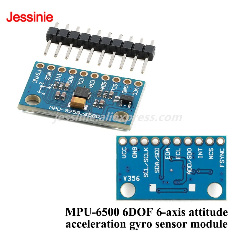 1-10 Uds MPU-6500 MPU-6500 6DOF Módulo de Sensor giroscópico de aceleración de actitud de 6 ejes IIC I2C SPI para Arduino con Pin de GY-6500