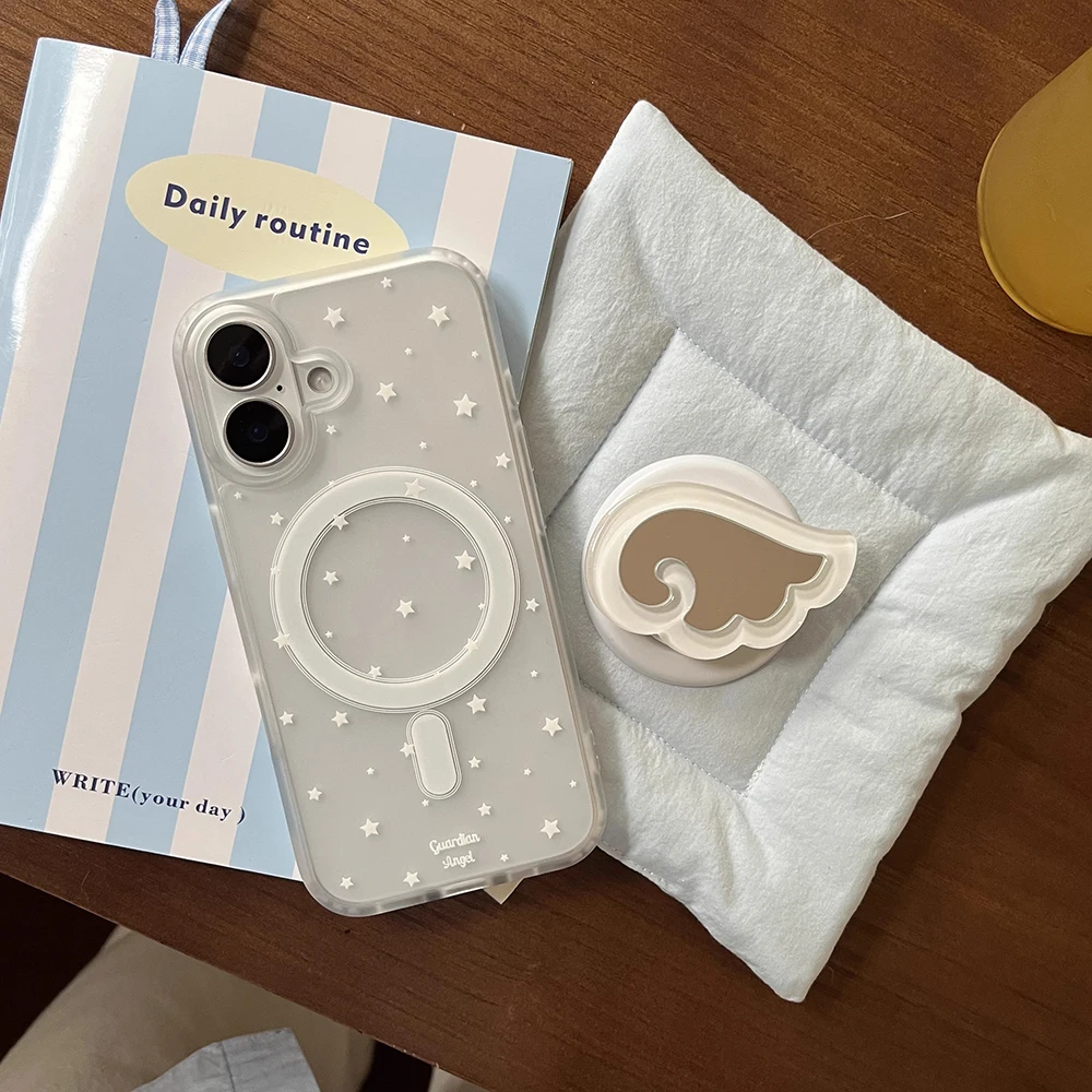 Bonitas alas de Ángel soporte magnético Tok fundas de teléfono para iPhone 16 15 14 13 Pro Max encantador espejo suave para Magsafe contraportada - imagen 5