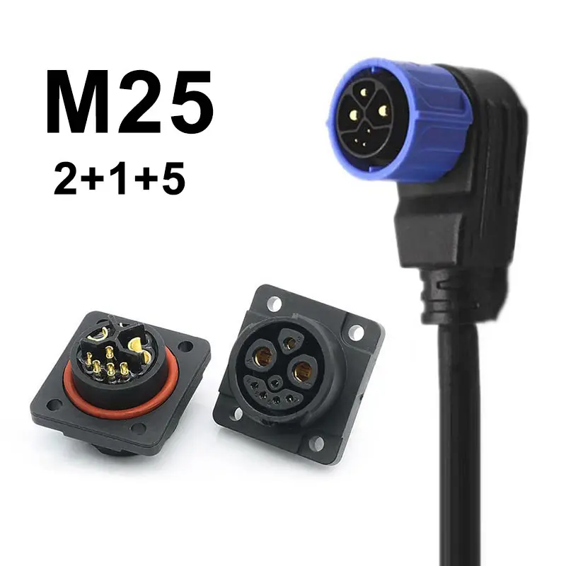 Conector de batería M25 2 + 1 + 5 IP67 2 + 1 + 3 puerto de carga de bicicleta eléctrica de litio enchufe macho hembra con Cable toma de Scooter