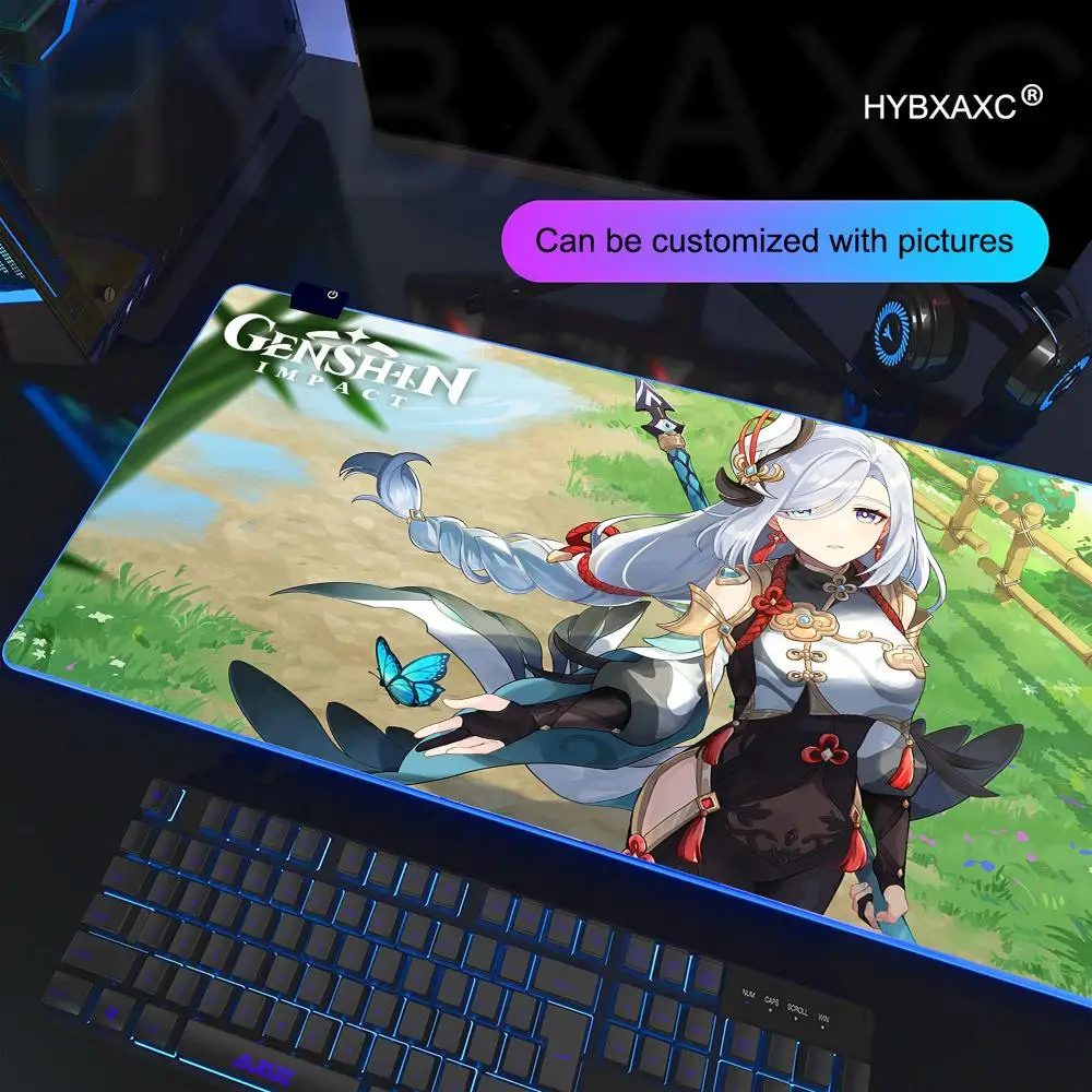 Alfombrilla de ratón HYBXAXC XXL RGB Gaming Genshin Impact Shenhe alfombrilla de ratón alfombrilla de escritorio HD Gamer luz LED grande alfombrilla de ratón XXL - imagen 5