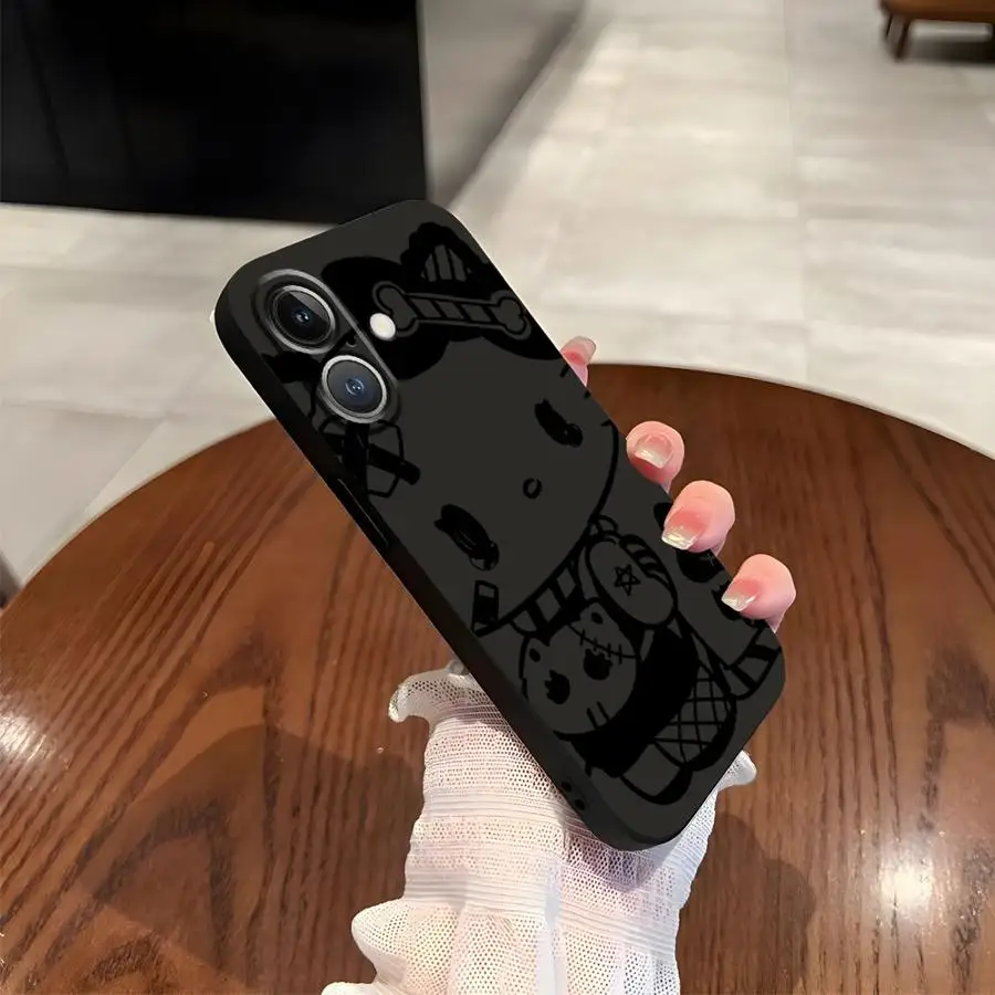 Sanrio Cool Kuromi Hello Kitty funda para iPhone 7 8 XS Max 17Air 15 16 14 Plus XR 13 12 11 17 Pro Max cubierta de teléfono suave negra - imagen 3