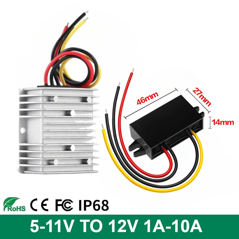 Convertidor de Potencia DC-DC de 5-11V a 12V 1A 2A 3A 5A 8A 10A, Regulador de Voltaje, Transformador Elevador de Voltaje para Módulo LED de Coche
