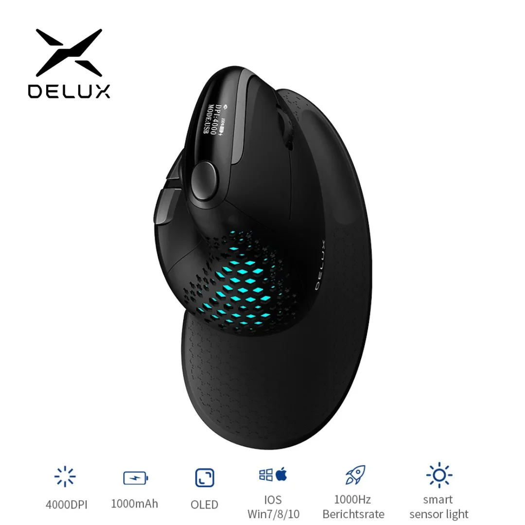 Delux Seeker M618XSD Ratón Vertical Ergonómico Pantalla OLED USB Inalámbrico BT 5.0 Recargable 1000hz Berichtsrate PC Portátil - Vista principal del producto