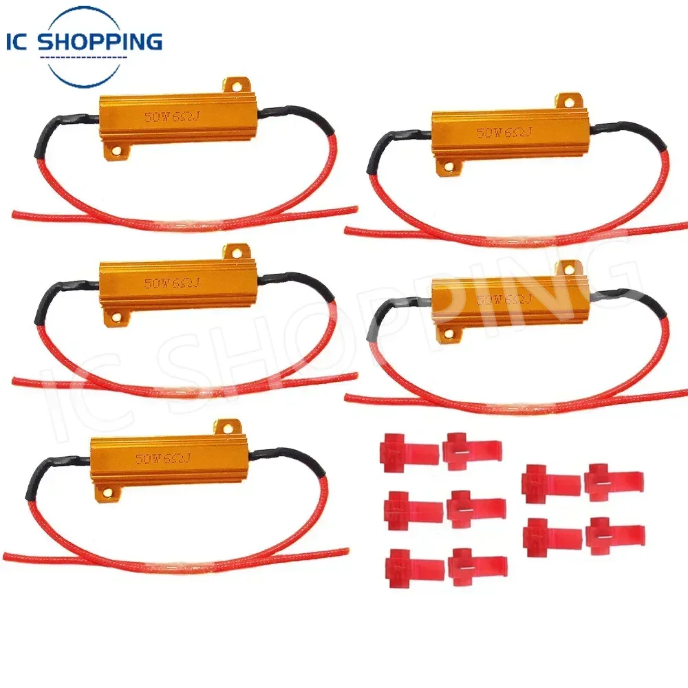 Resistencia de luz trasera LED automotriz, resistencia de potencia de 50W, resistencia decodificador de dirección de 12V 6R 8R 10R para lámpara de señal de giro de coche
