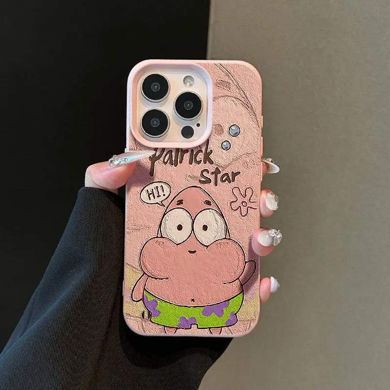Lindo Bob Esponja Patricks Estrella Moda TPU Funda de teléfono de cuero de imitación para iPhone 16 Plus 15 14 13 12 11 Pro Max Absorción de golpes - imagen 4