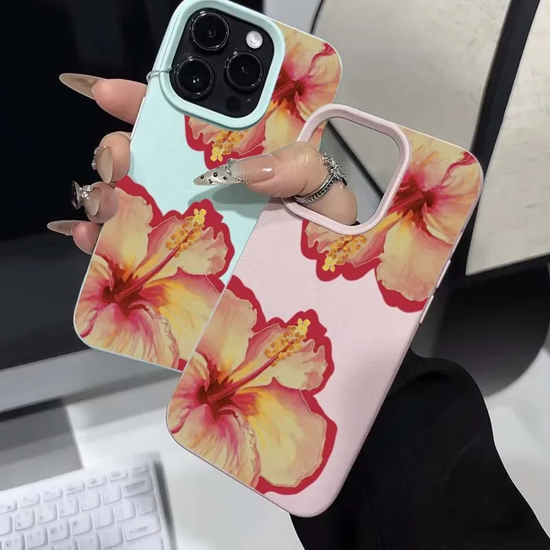 Funda de teléfono para iPhone 16 Pro Max XS X XR 15 14 13 12 11 16 15 Plus elegante funda suave de silicona con flor de hibisco rosa Lichee - imagen 5