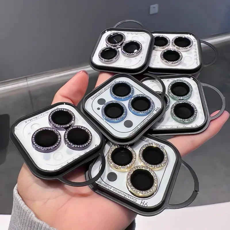 Protector de lente de diamante trasero para Iphone, película de cubierta de anillo de vidrio templado para cámara, Iphone 14, 15 Pro Max, 9D, 16, 12, 13 Pro Max, 2-3 piezas - imagen 3