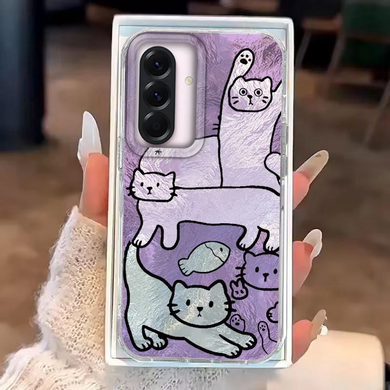 Funda para Samsung Galaxy A56 A36 A16 A25 A35 A26 S25 S24 Plus Ultra FE 5G funda de teléfono púrpura dibujos animados pez gato para Samsung A55 bolsa - imagen 5