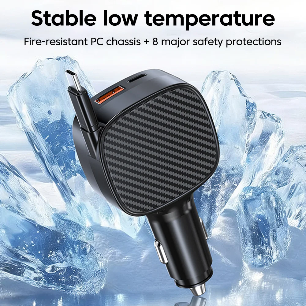 Cargador de teléfono para coche de carga rápida PD USB-C de 85W con Cable de datos retráctil tipo c para iPhone 16 Huawei Samsung Xiaomi cargador de coche - imagen 2