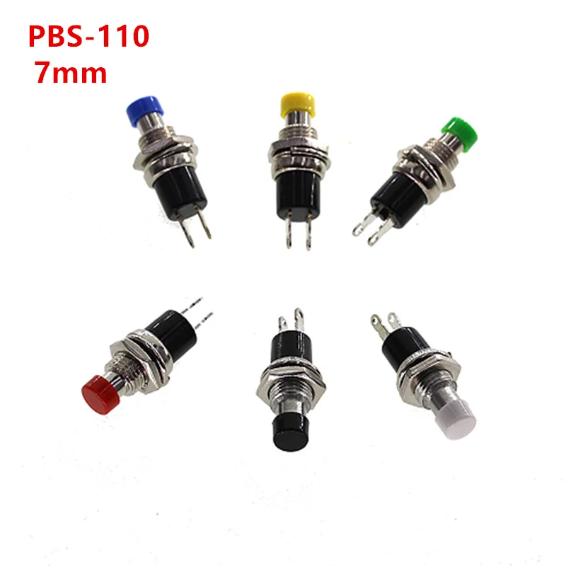 6 uds interruptor de botón momentáneo PBS-110 7MM presione el interruptor de Reinicio momentáneo ON OFF botón Micro interruptor normalmente abierto NO