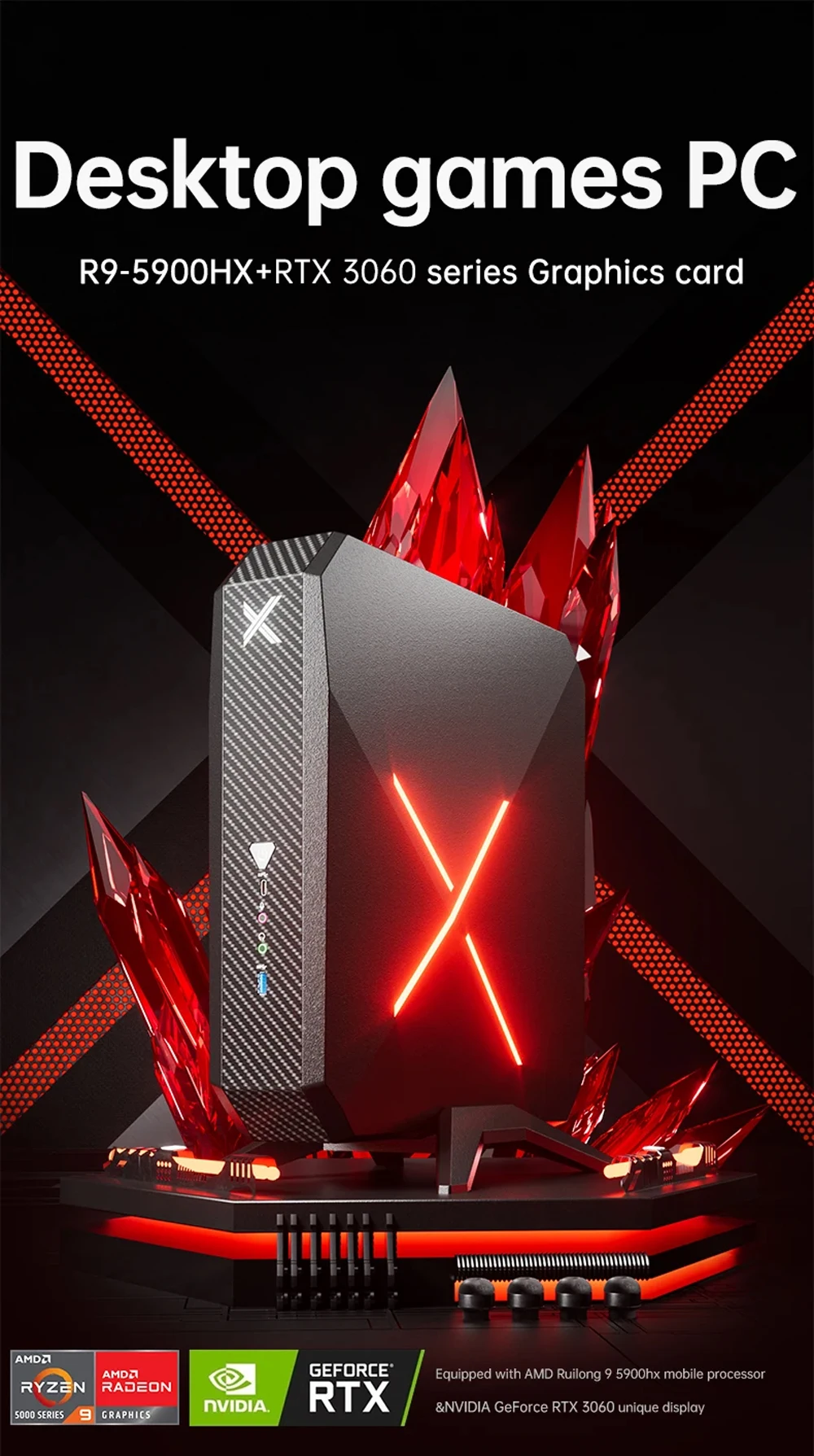 Mini PC dedicada para jugadores AMD Ryzen 9 5900HX RTX3060 RX 6600M RX 6500XT 2 * DDR4 M.2 NVMe SSD 2,5G LAN computadora de torre de escritorio WiFi6E