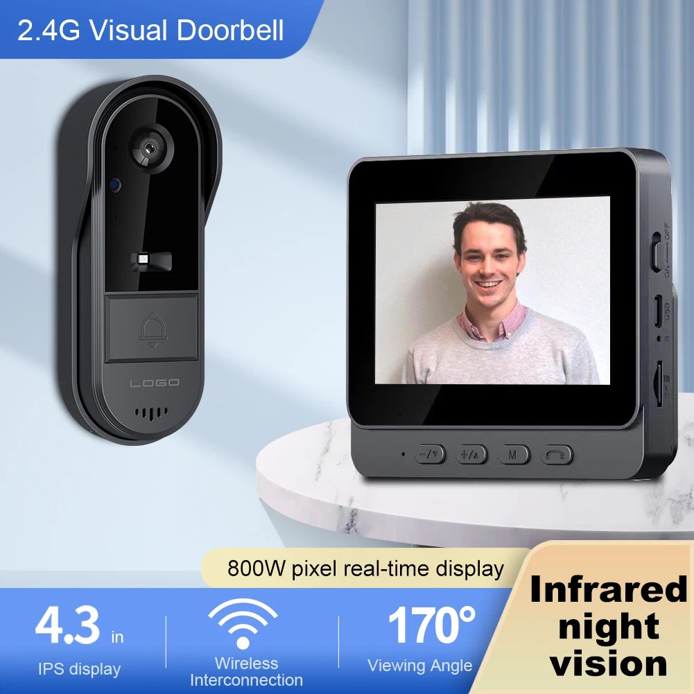 Timbre Visual inalámbrico con WiFi de 2,4G, videoportero con visión nocturna IR, timbre de puerta inteligente resistente al agua para casa, oficina y apartamento - imagen 2