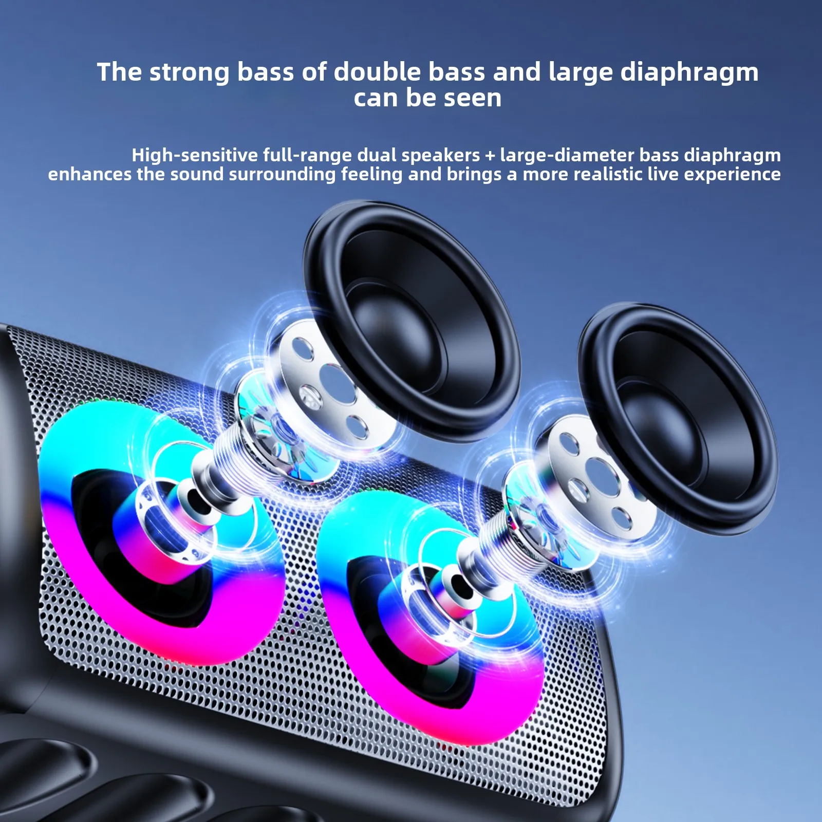 Altavoz WIFIT, enlace multifuncional de 2 canales, compatible con Bluetooth 5.3, tarjeta TF, modo USB/micrófono externo, batería de larga duración - imagen 4