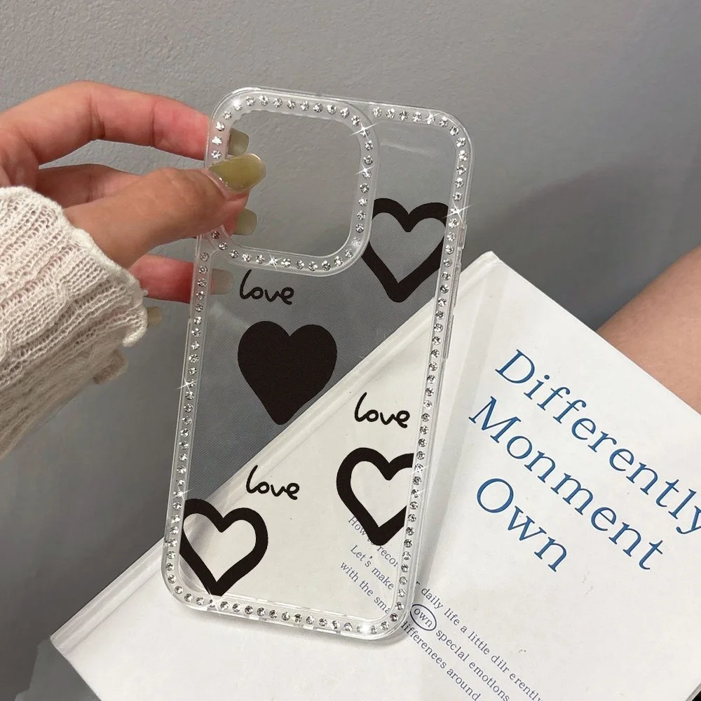 Funda de teléfono Diamond Love Heart para iPhone 17 Pro Max 15 16 11 13 14 12 Air transparente a prueba de golpes Funda parachoques con cordón - imagen 4