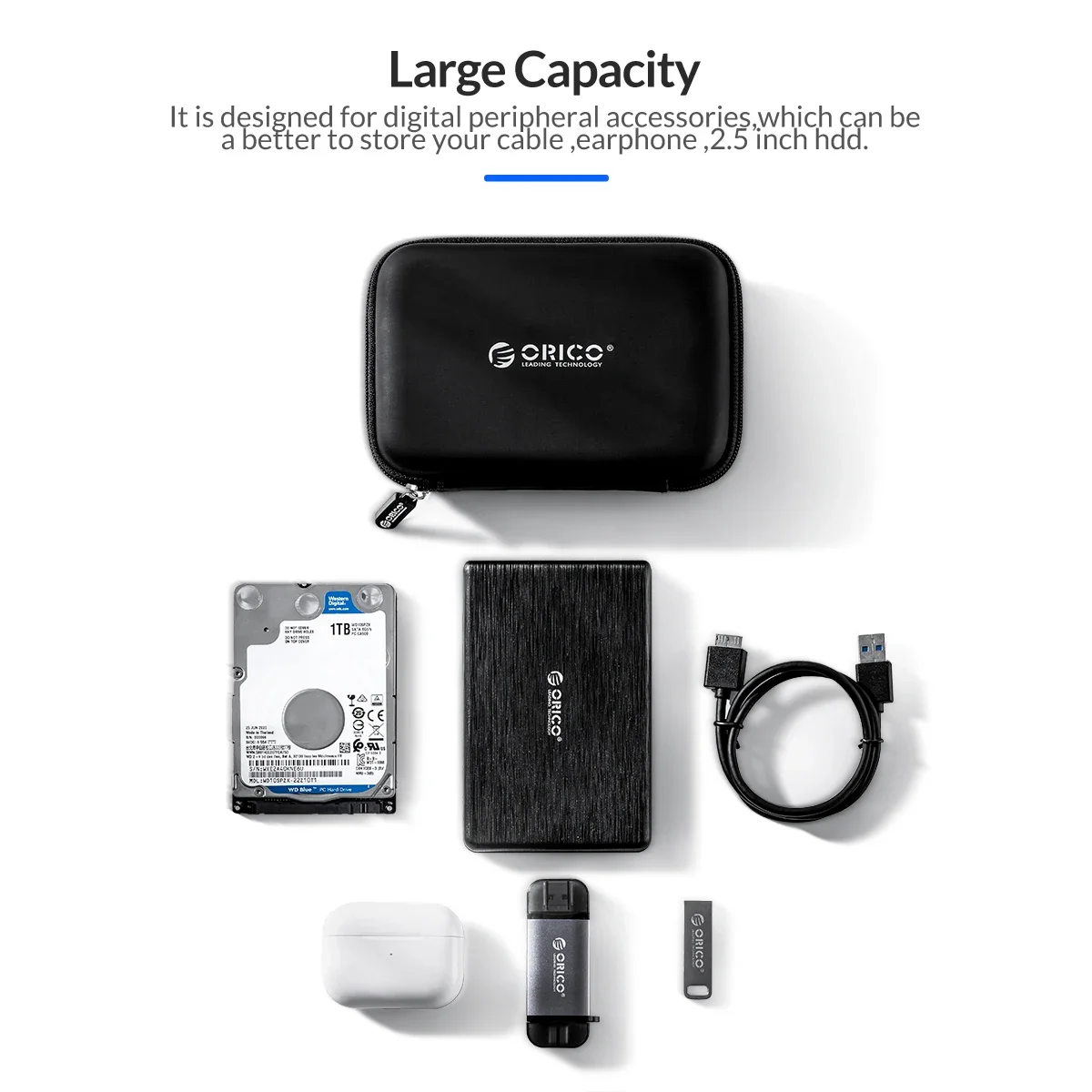 ORICO-bolsa de protección para disco duro M.2, estuche de protección de almacenamiento de disco duro externo M.2, auriculares, línea de datos, EVA, M2PH01 - imagen 5