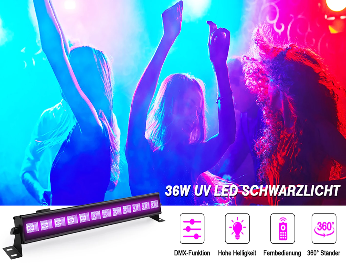 U'King-Barra de luz negra UV para escenario, iluminación con control remoto, 12LED, para baile, Bar y boda - imagen 4