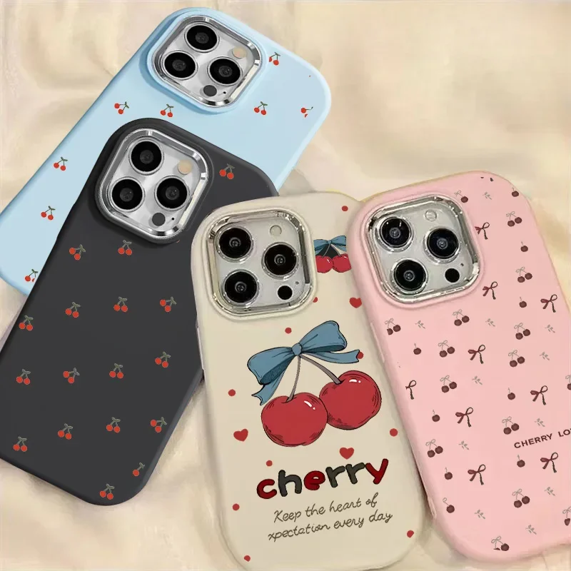 Funda para Realme C53 C63 C67 C51 C55 C35 C20 C11 C2021 C21Y C25Y 8 9 12 11 12 13 Pro Plus 5G lindo lazo de cereza cubierta de lente de lujo