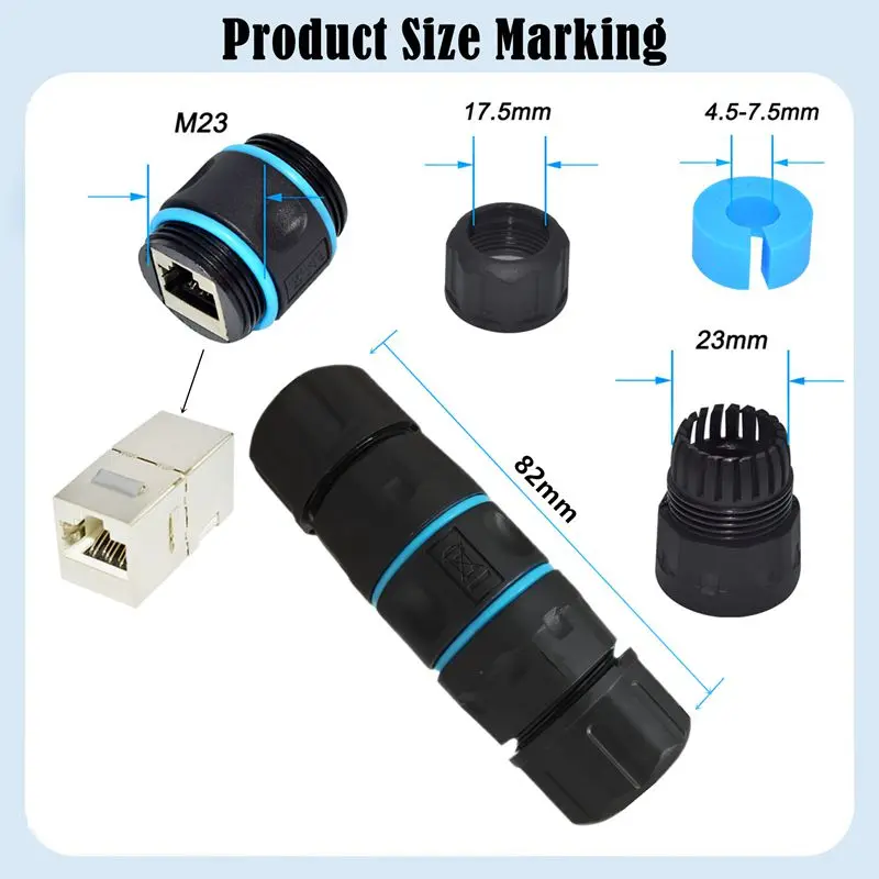 Conector impermeable IP68, extremo de red RJ45, conector de Cable de red de monitoreo exterior, conector de cabeza de cristal corto de 82cm - imagen 2