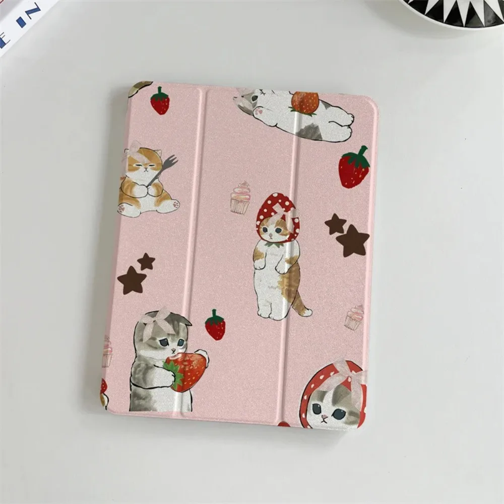 Funda para tableta triple con diseño de gato fresa Kawaii para iPad pro 10/11/2020/6/7th /8th /Air 3rd/Air 4th/9th gen/Air 5th Gen 202 - imagen 3