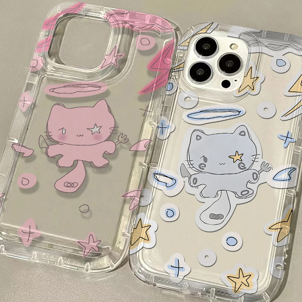 Lindo gato Ángel funda transparente para IPhone 16 15 14 13 12 11 Pro Max 14 15 7 8 Plus X XR XS Max Airbag cubierta a prueba de golpes