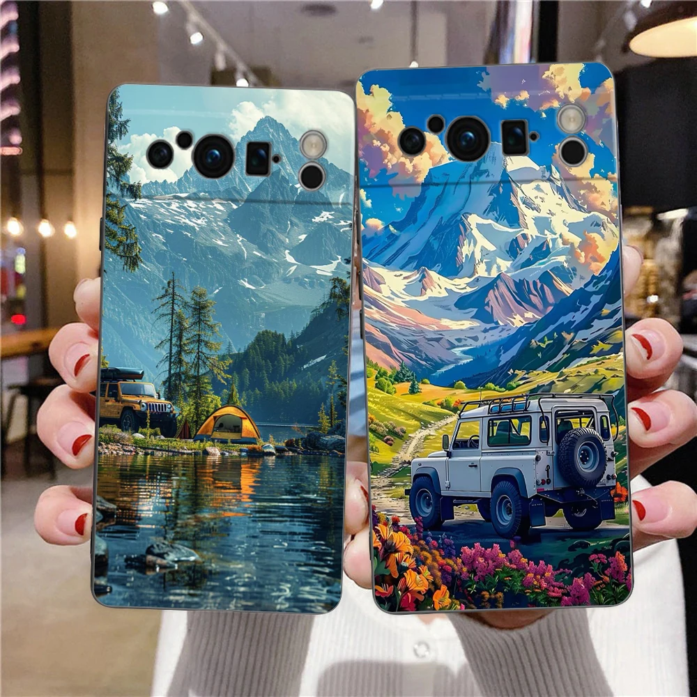 Funda de teléfono para vehículo de viaje forestal, funda negra de TPU suave a prueba de golpes para Google Pixel 10 9 8 7 6 Pro XL 9A 8A 6A 7A 5G - imagen 2