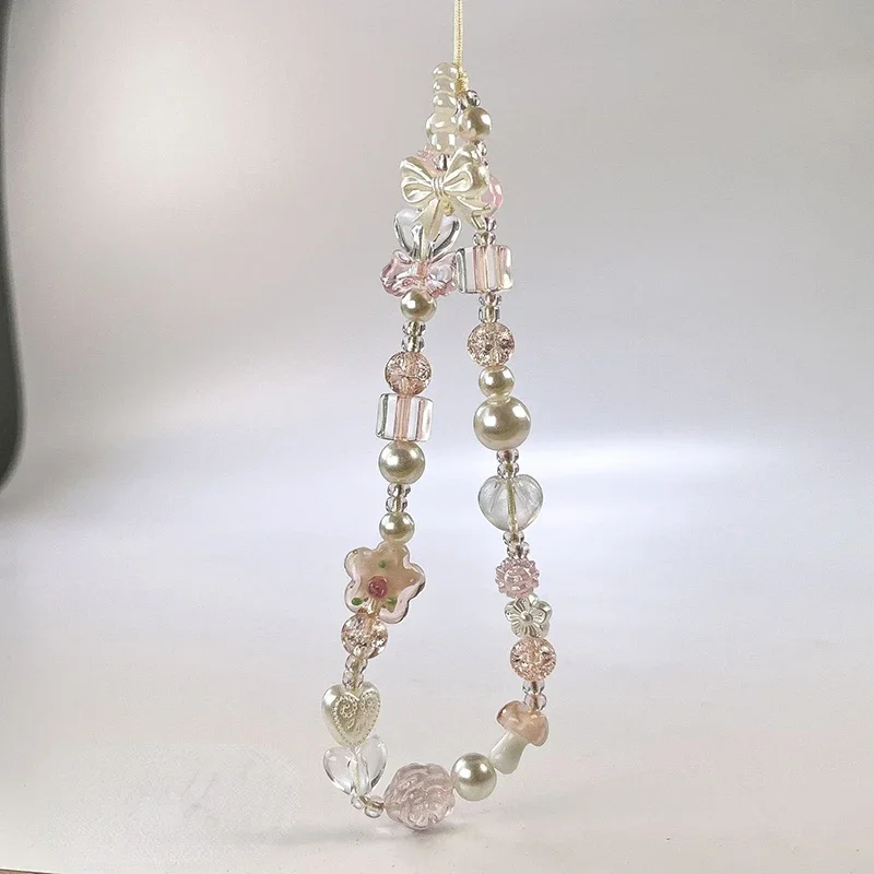 Bonito lazo de cristal con cuentas de flores, correa para teléfono, nudo de cadena, cordón para teléfono móvil, llavero, bolso para niña, colgante para cámara para funda de Airpods - imagen 4