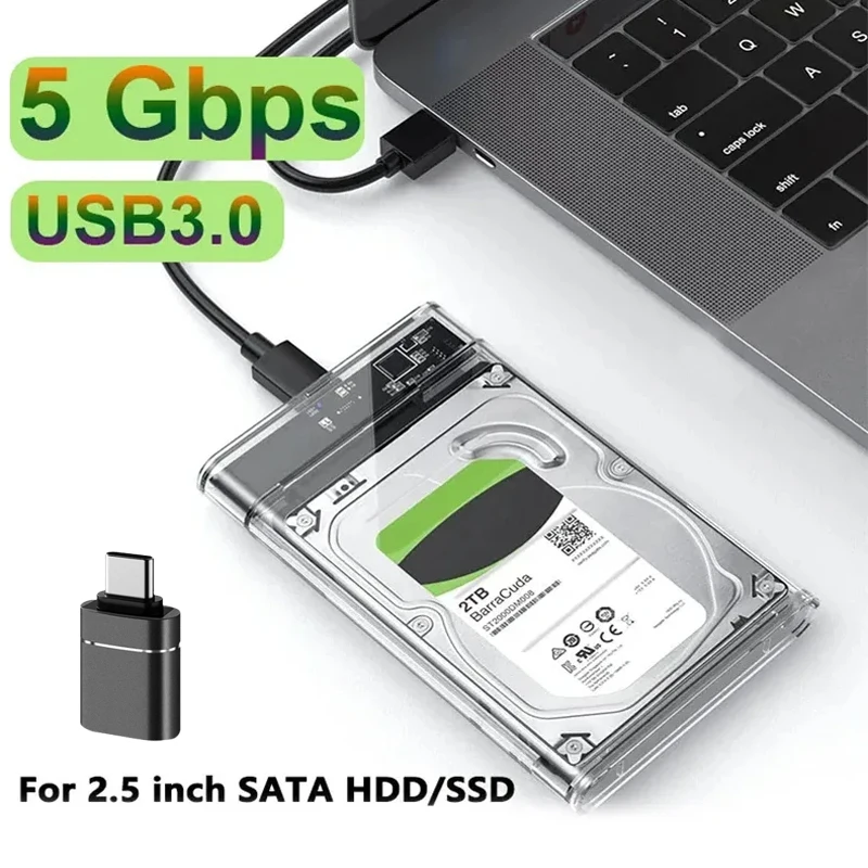 Caja de disco duro USB 3,0, caja de disco duro SATA SSD de 2,5 pulgadas con velocidad de transferencia de 5Gbps, carcasa externa móvil, Cable de cajas de disco duro - imagen 2