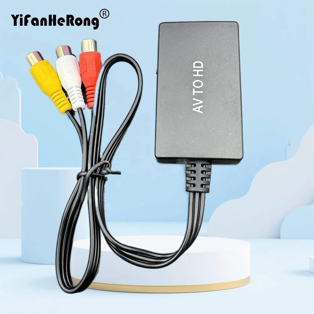 Convertidor adaptador compuesto de vídeo AV a HDMI, compatible con RCA a HDTV con Cable USB, adaptador AV CVBS para PS1/2/3 Xbox One N64