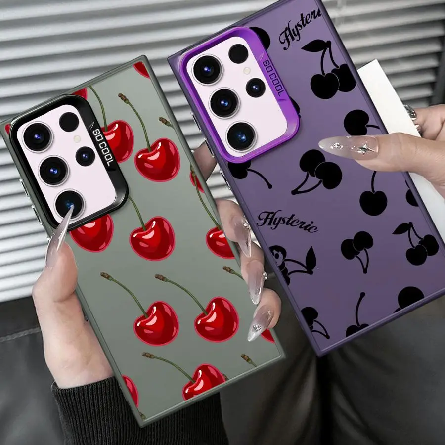 Funda trasera de teléfono con diseño de cereza para Samsung Galaxy S22 S25 S23 Note 20 Ultra S20 Plus S21 S24 FE S23