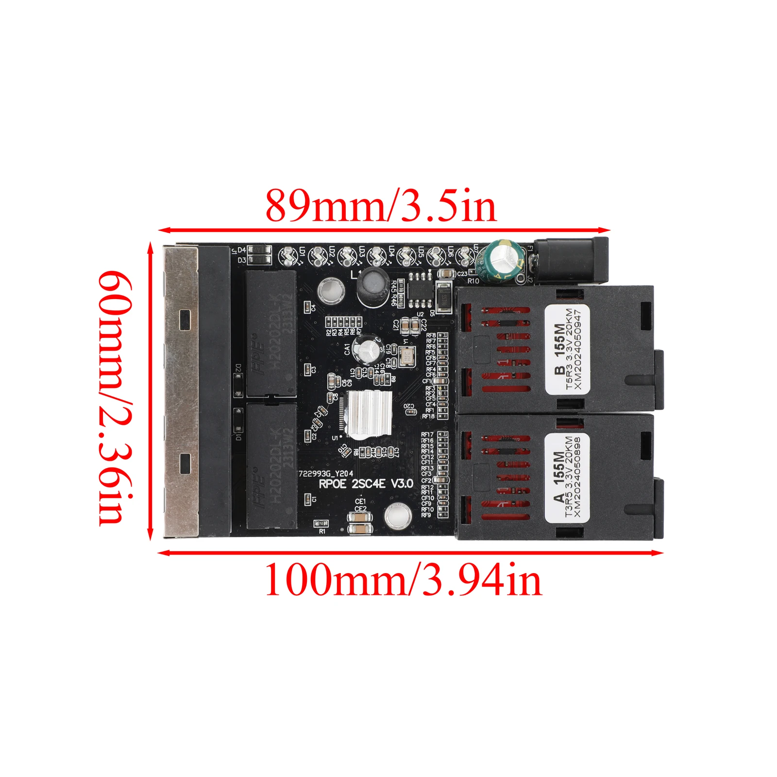 Convertidor de medios de fibra óptica 100M 4 RJ45 a 2 SC A + B conector óptico 1310nm/1550nm puertos placa PCBA 20KM interruptor Ethernet negro - imagen 2