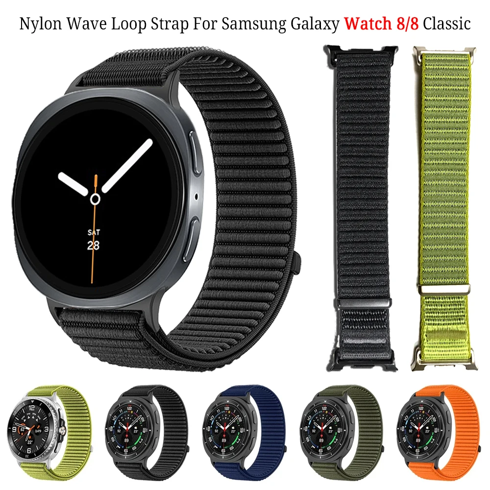 Correa de nailon ondulada para reloj Samsung Galaxy Watch8, pulsera transpirable de 40mm/44mm, accesorios clásicos de 46mm para Galaxy watch8