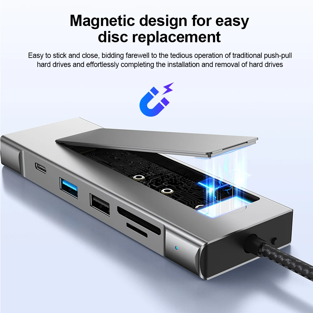8-in-1 USB 3.2 Hub With Disk Storage Function M.2 SATA NVME SSD Type C to HDMI-Compatible Splitter SD/TF Reader For Macbook Pro - imagen 3