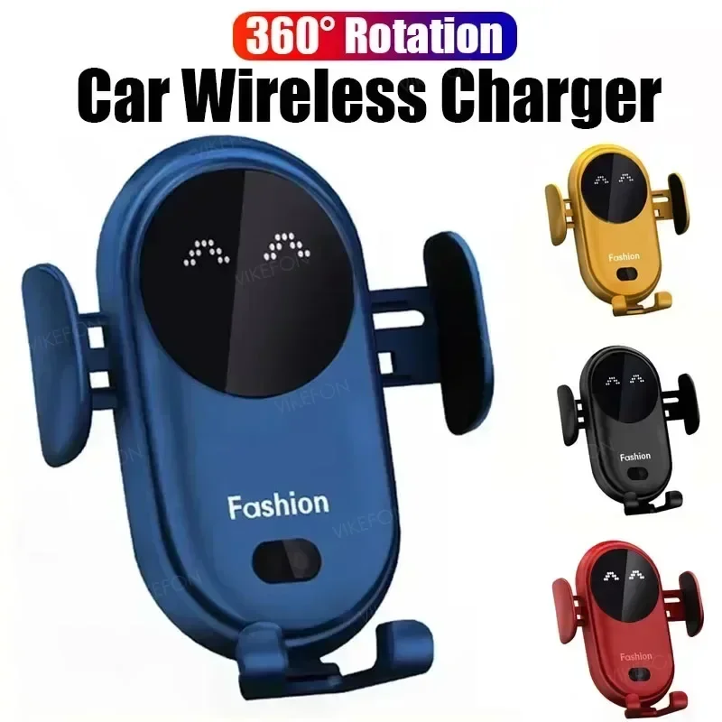 360 °   Cargador inalámbrico de coche con rotación, sujeción automática, soporte de teléfono de inducción infrarroja para iPhone 16 15 14 Samsung Galaxy S24 Plus