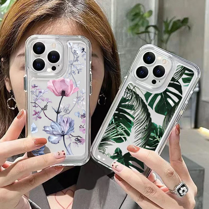 Funda de teléfono transparente con hojas de palmera y flores a prueba de golpes para Xiaomi Redmi Note 14 13 12 Pro Plus 12S 11S 11 10S Redmi 13C - imagen 2