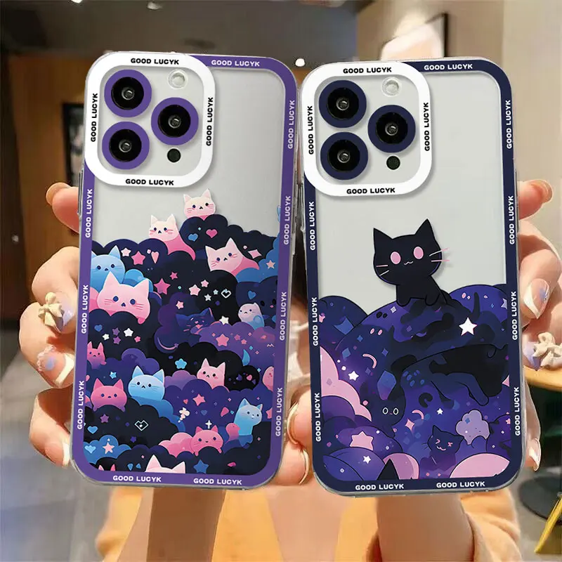 Funda de teléfono de gato negro con cielo estrellado de dibujos animados para TECNO CAMON 30 20 POVA 6 5 SPARK 10 Infinix Smart 8 7 Note Hot 40 30i 20i Pro 5G - imagen 3